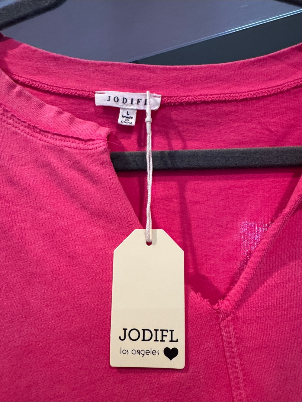 JODIFL Bright Pink Short Sleeve Split-Neck Tee - Picture 2 of 2